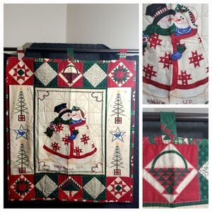 Vtg Christmas Snowman Quilt Decor